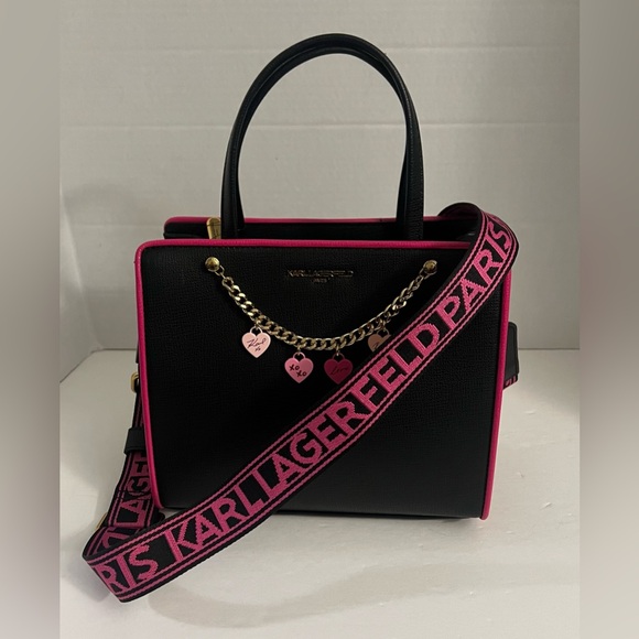 New KARL KAHERFEKD PARIS BLACK FUSCHIA LOVE STYLE CROSSBODY BAG - Picture 16 of 16